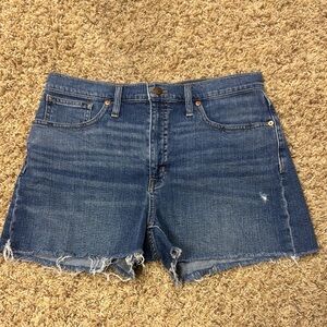 Madewell Blue Jean Shorts with Distressed Raw Hems, size 29